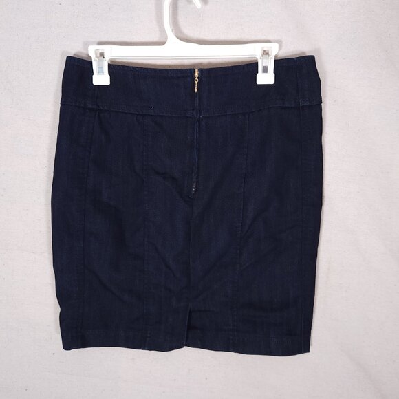 Leifsdottir Blue Denim Pencil Skirt Womens 10 Military Buttons Anthropologie - Picture 2 of 9